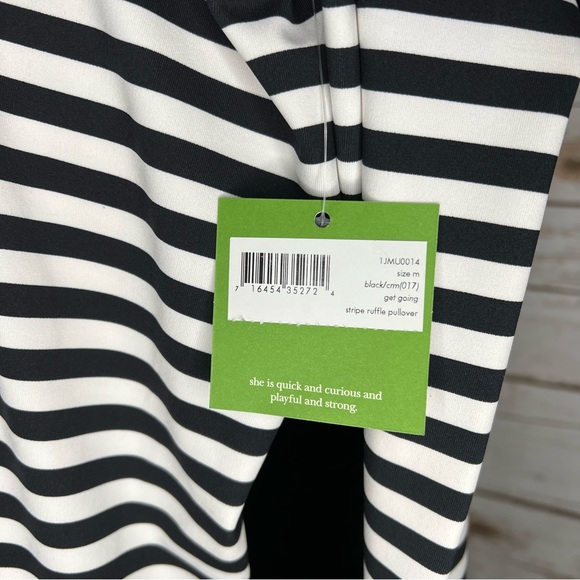 Kate Spade Stripe Ruffle Pullover Black/Cream - Picture 8 of 9